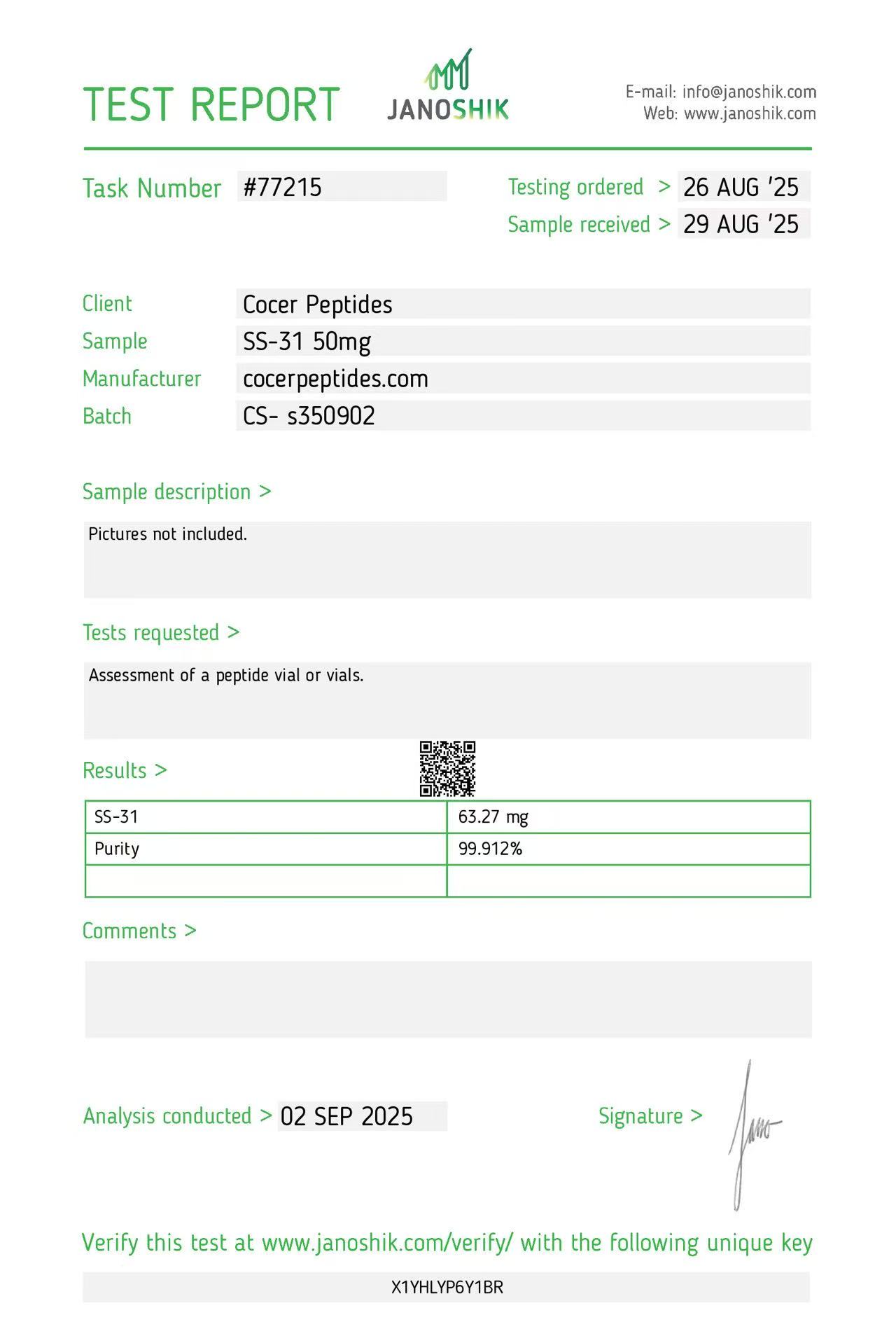 Janoshik public reference COA scan 6