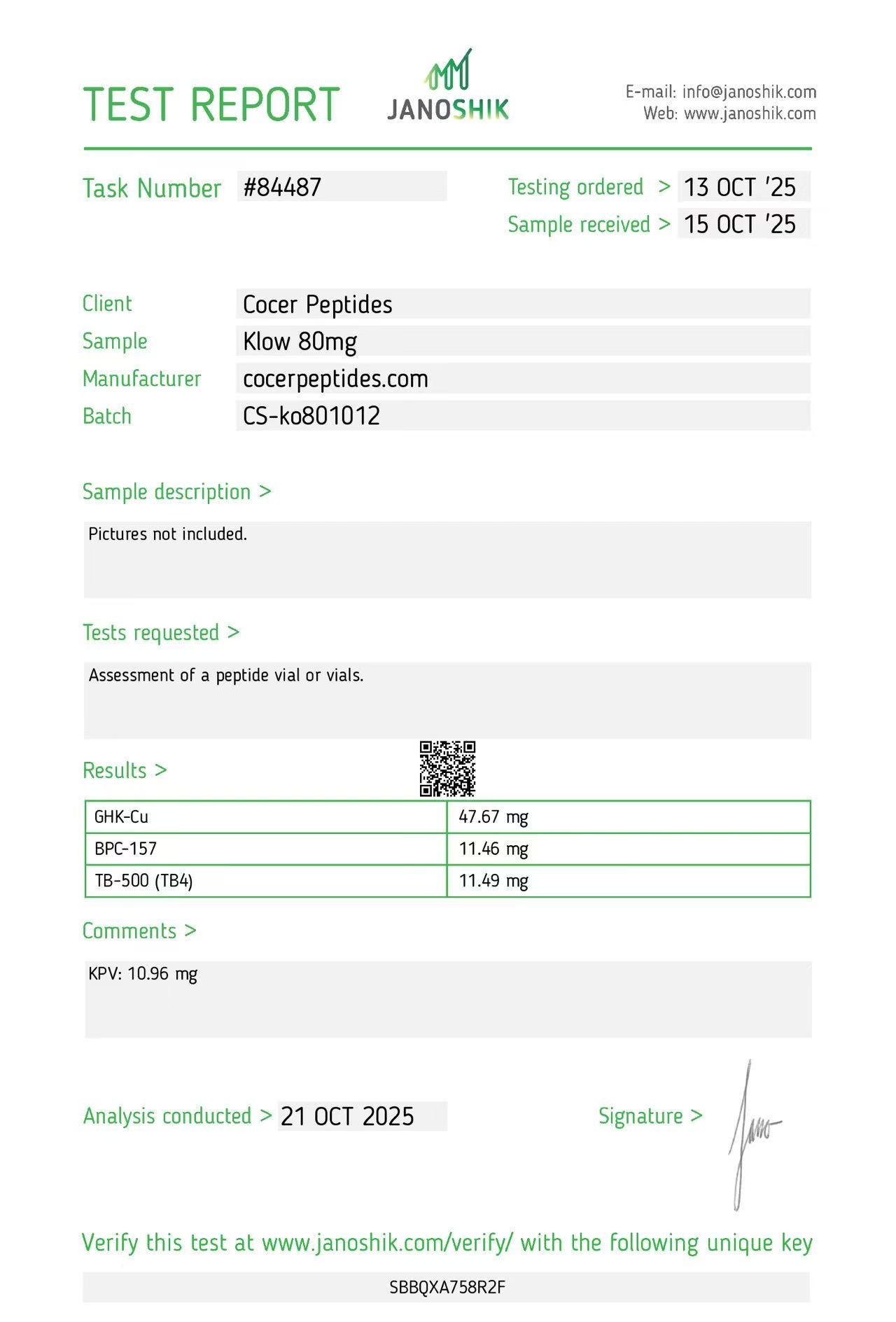 Janoshik public reference COA scan 10