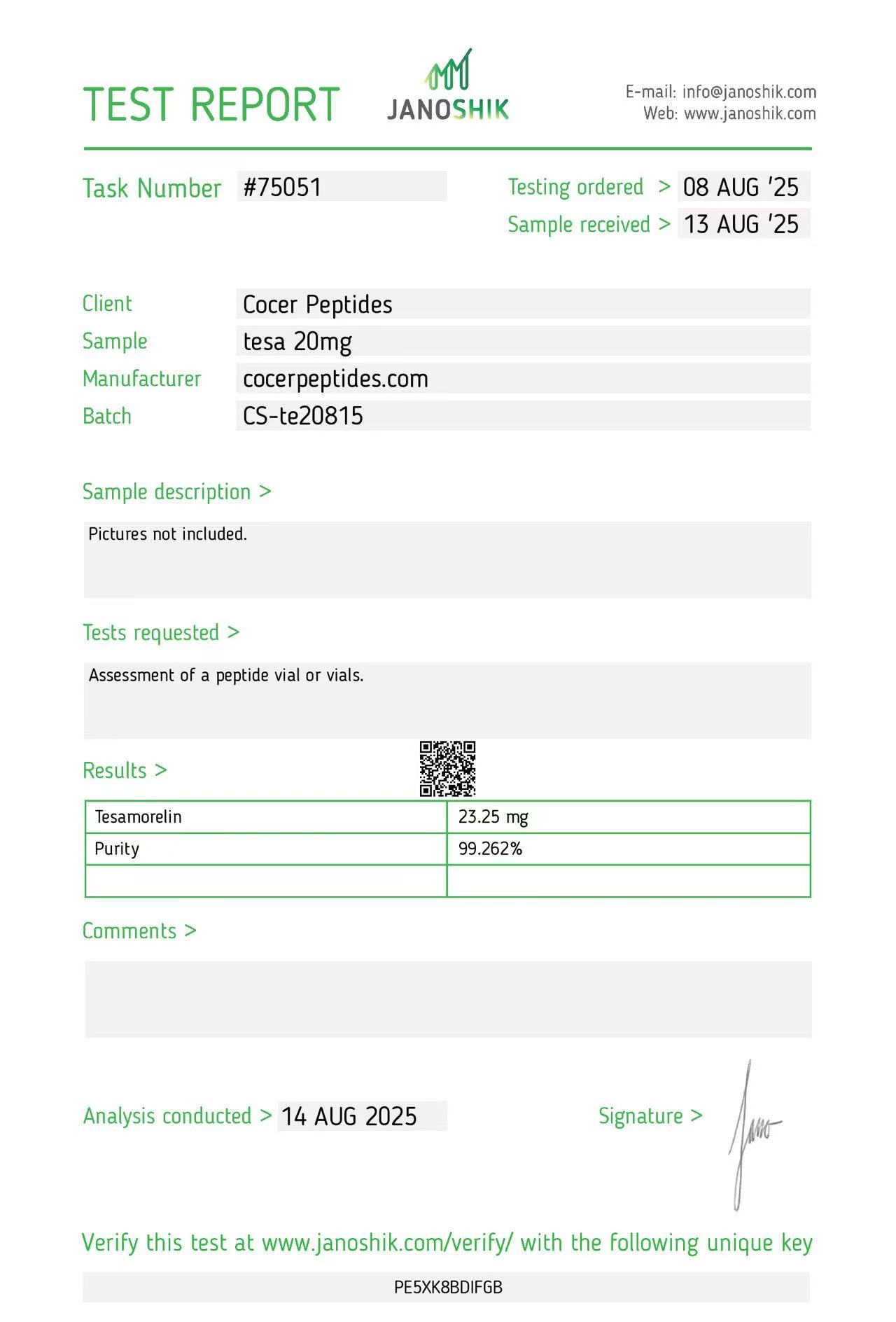 Janoshik public reference COA scan 16