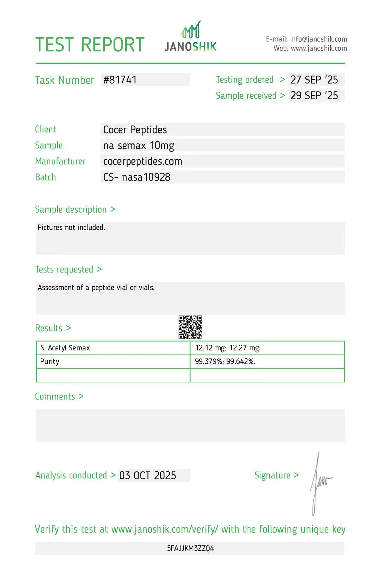 Janoshik public reference COA scan 22