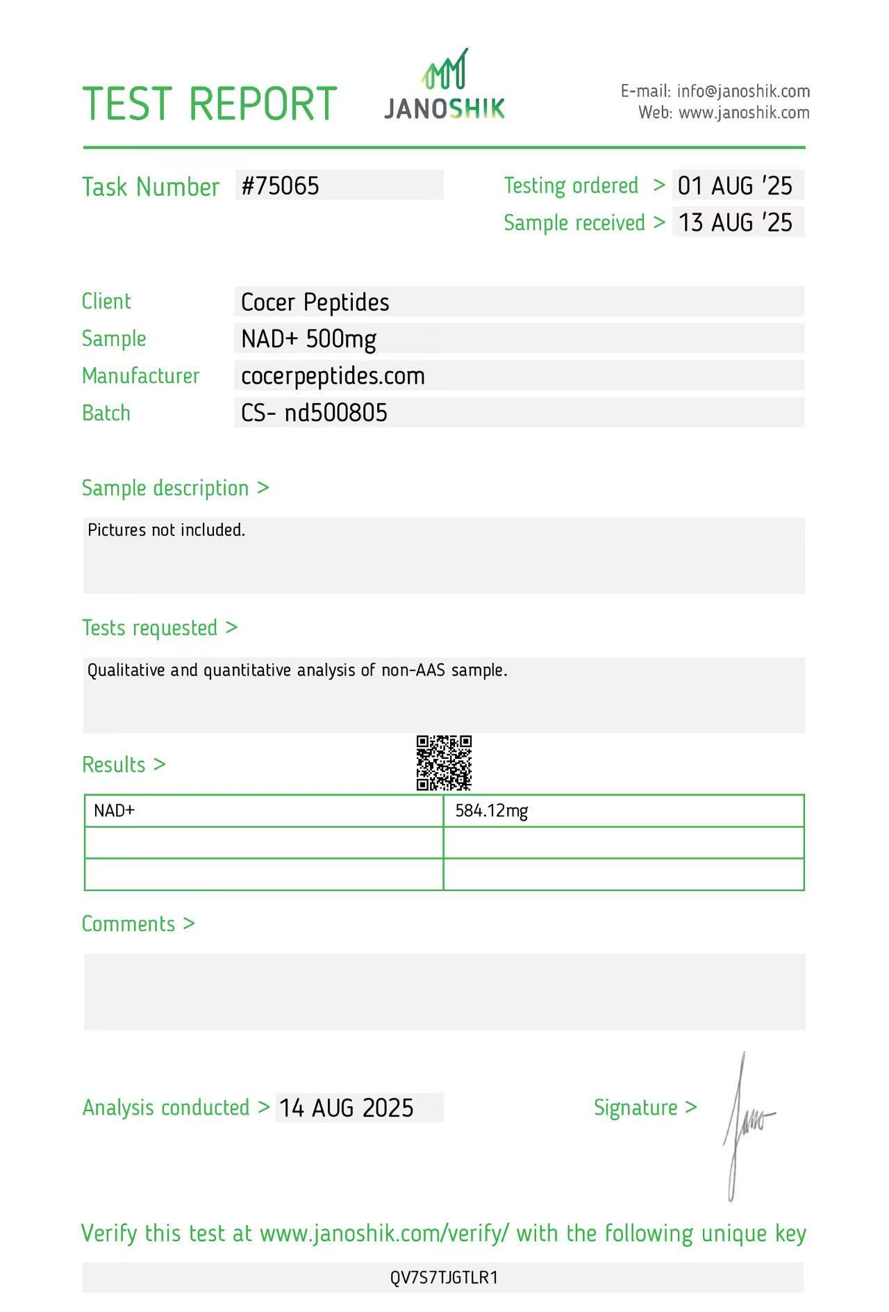 Janoshik public reference COA scan 26