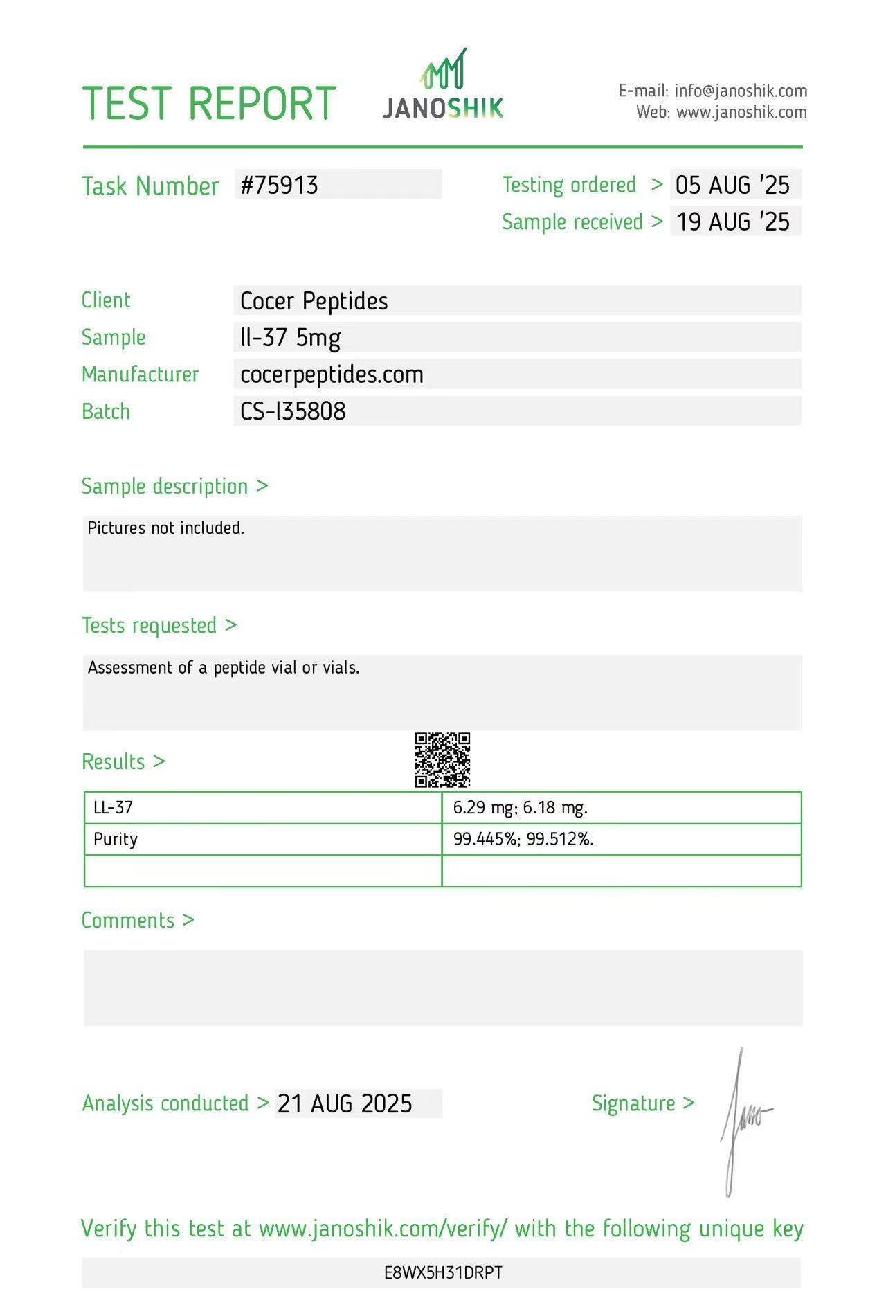 Janoshik public reference COA scan 30