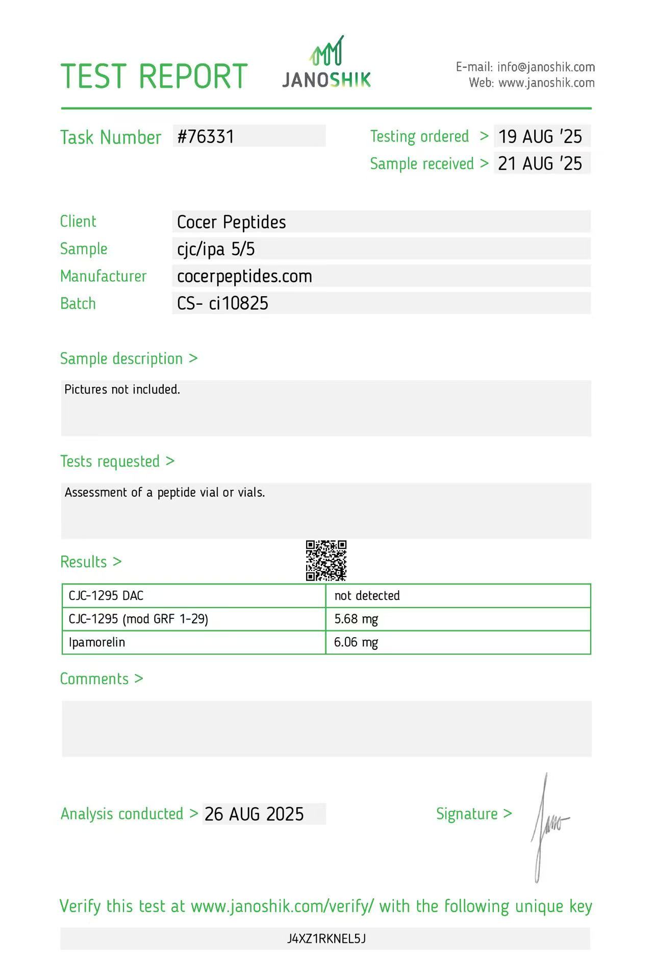 Janoshik public reference COA scan 35