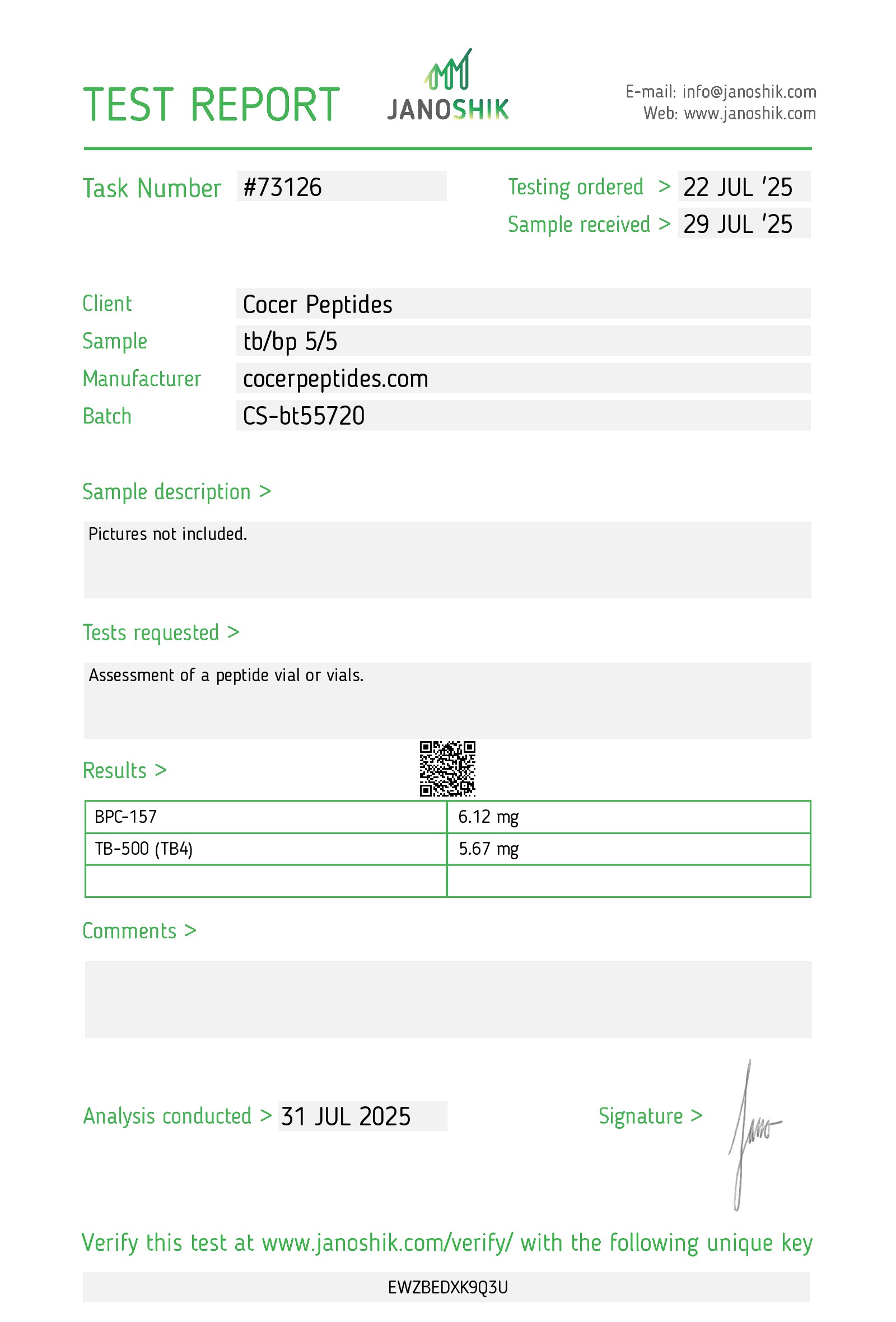 Janoshik public reference COA scan 50