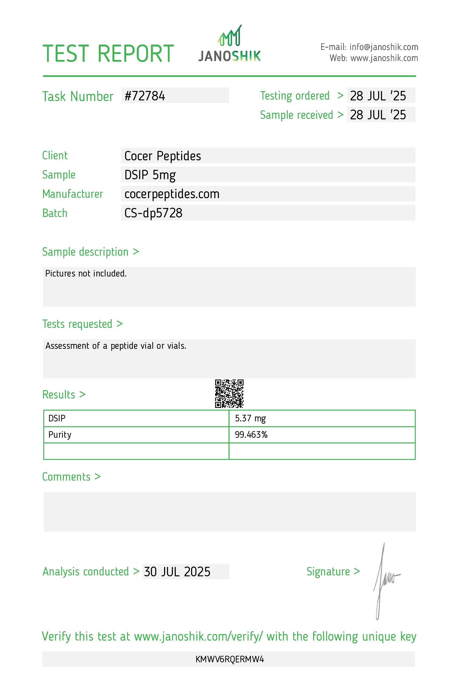 Janoshik public reference COA scan 51