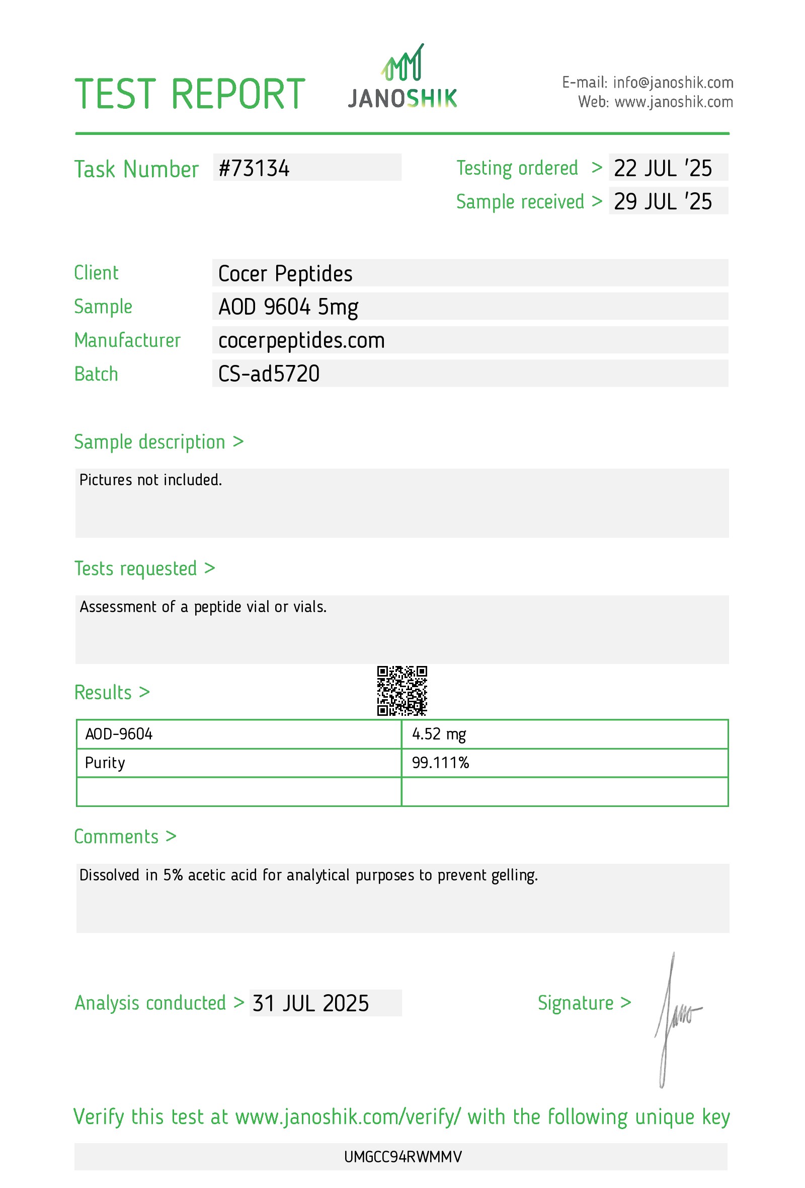 Janoshik public reference COA scan 53