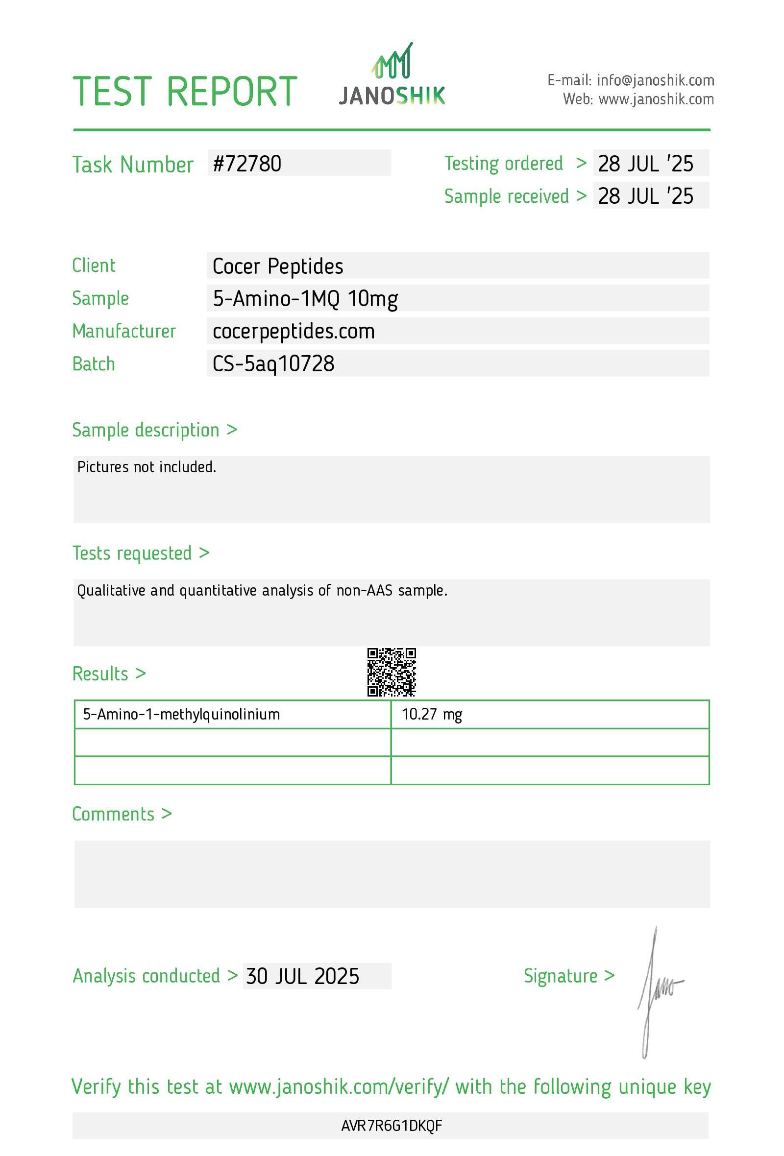 Janoshik public reference COA scan 56
