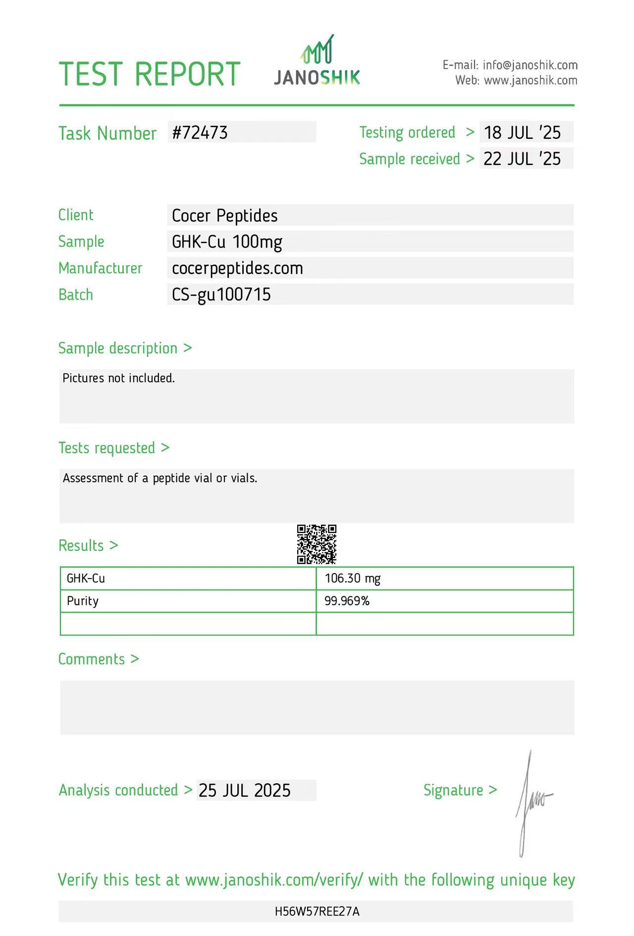 Janoshik public reference COA scan 64