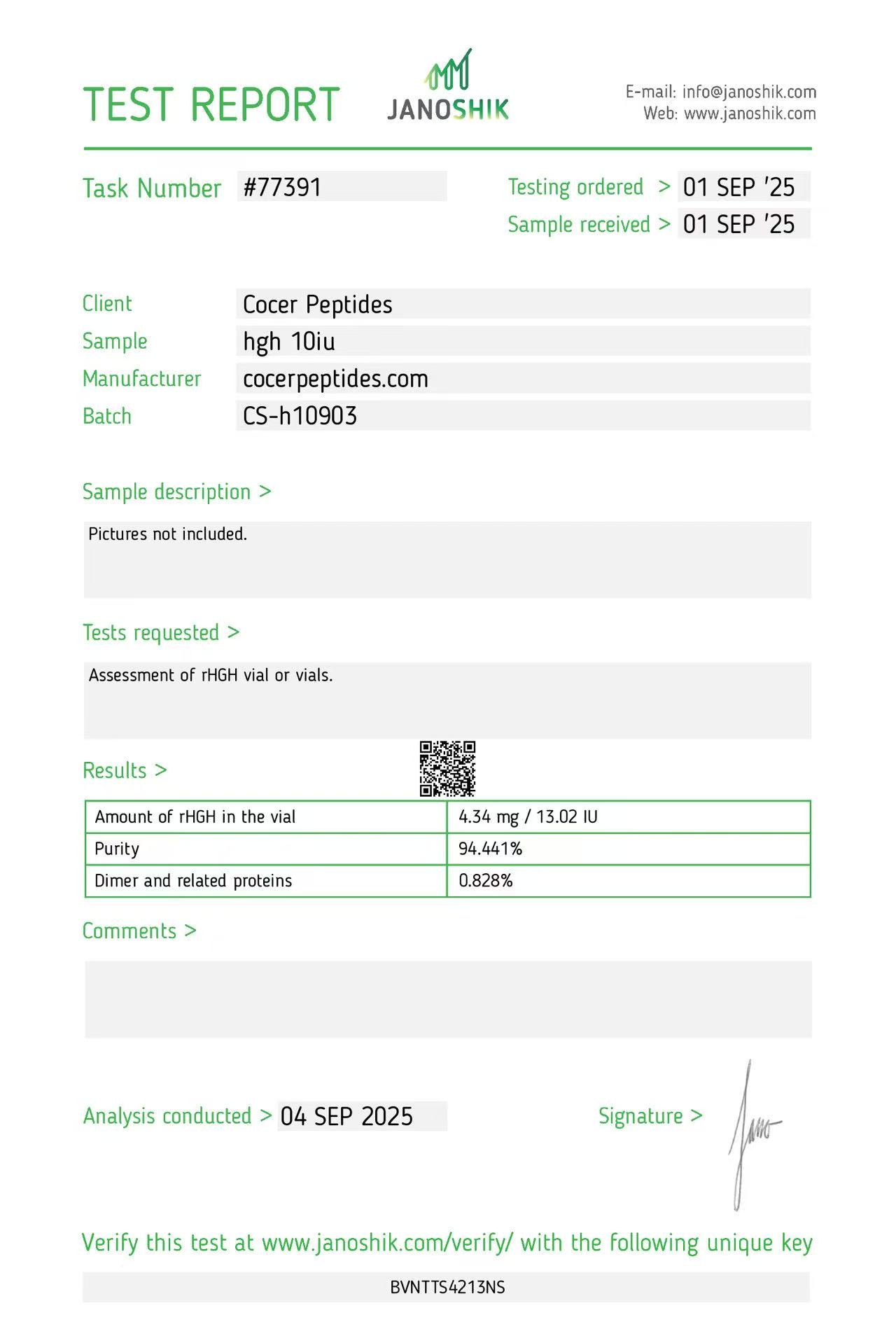 Janoshik public reference COA scan 66