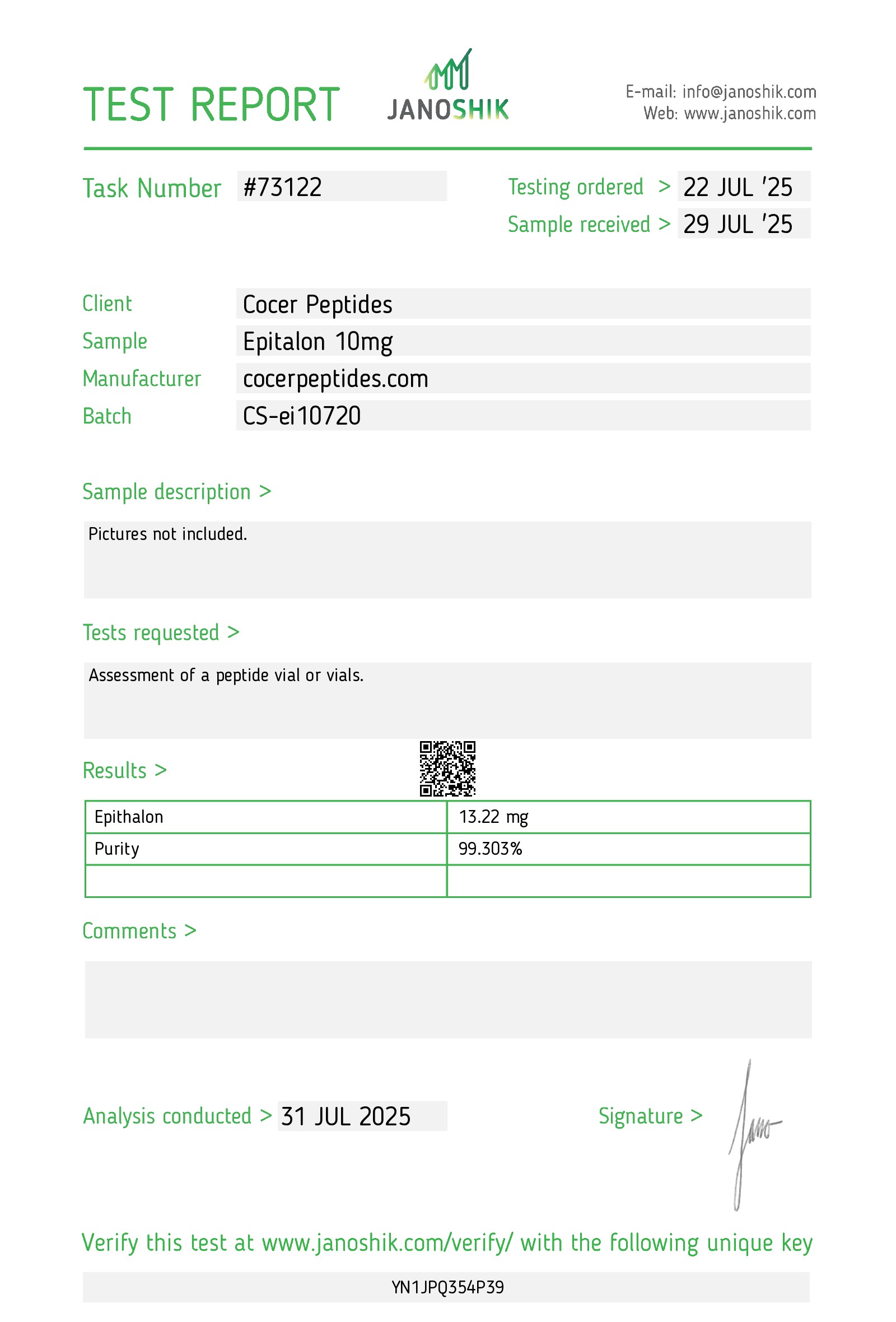 Janoshik public reference COA scan 71